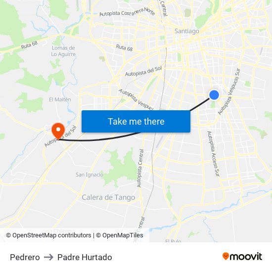 Pedrero to Padre Hurtado map
