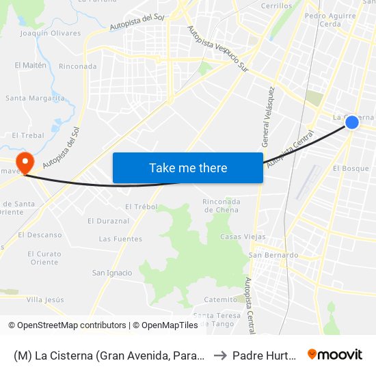 (M) La Cisterna (Gran Avenida, Parad. 25) to Padre Hurtado map