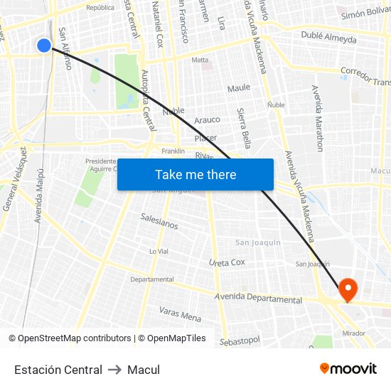 Estación Central to Macul map