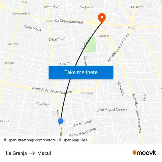 La Granja to Macul map