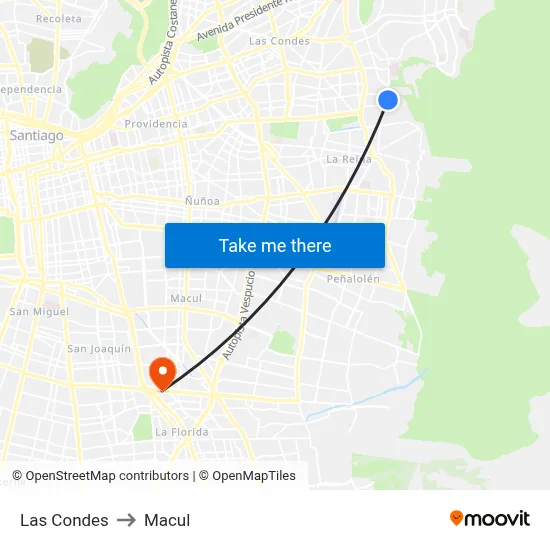 Las Condes to Macul map