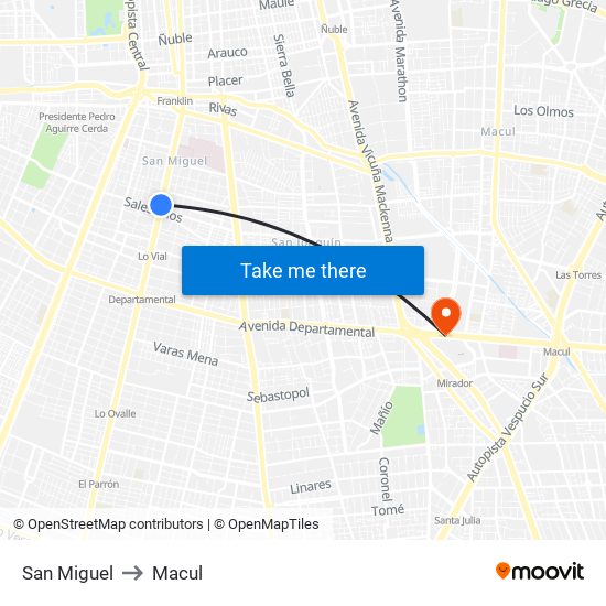San Miguel to Macul map