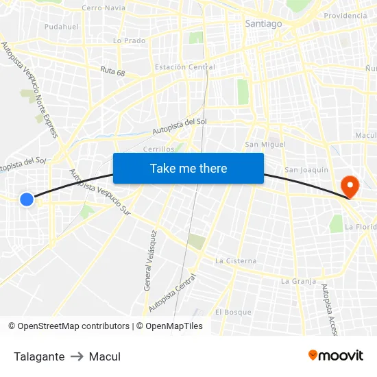 Talagante to Macul map