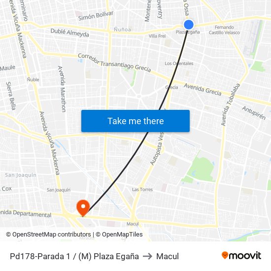 Pd178-Parada 1 / (M) Plaza Egaña to Macul map