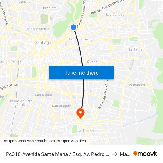 Pc318-Avenida Santa María / Esq. Av. Pedro De Valdivia to Macul map