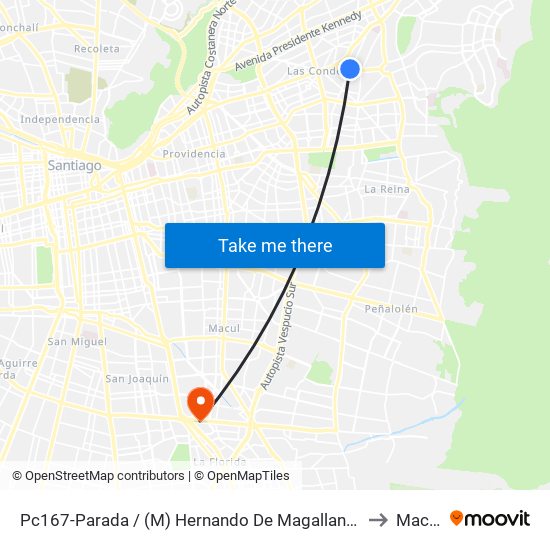 Pc167-Parada / (M) Hernando De Magallanes to Macul map