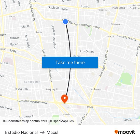 Estadio Nacional to Macul map