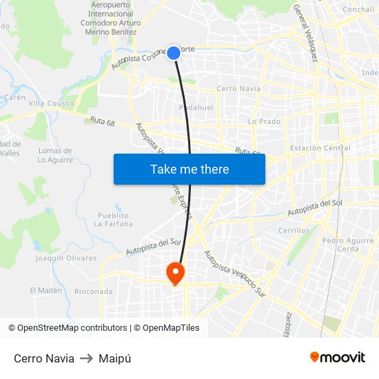 Cerro Navia to Maipú map