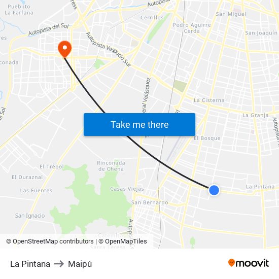 La Pintana to Maipú map
