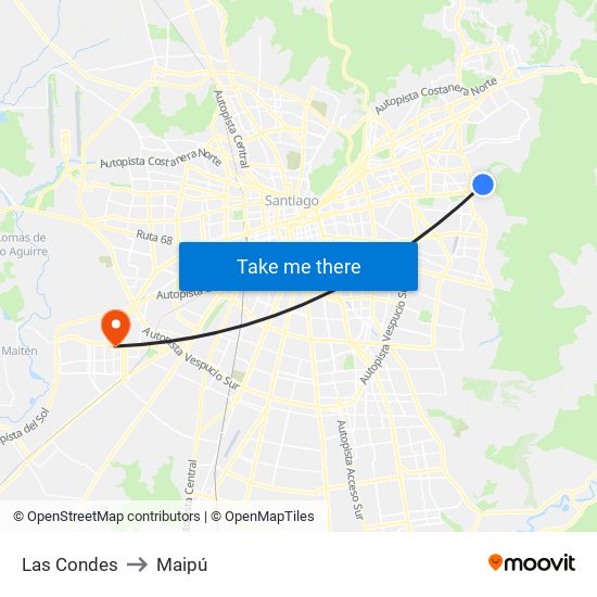Las Condes to Maipú map