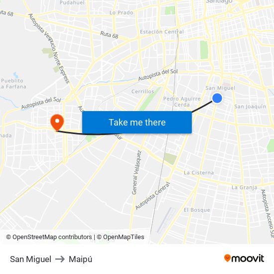 San Miguel to Maipú map