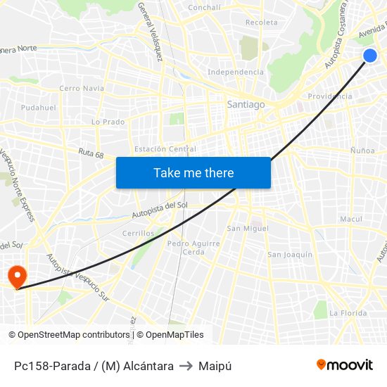 Pc158-Parada / (M) Alcántara to Maipú map