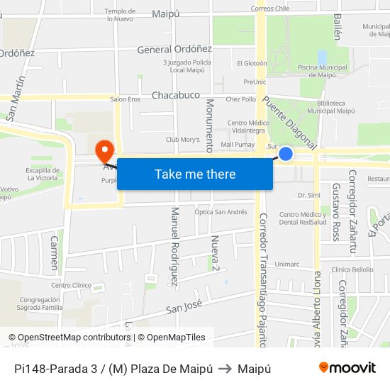 Pi148-Parada 3 / (M) Plaza De Maipú to Maipú map