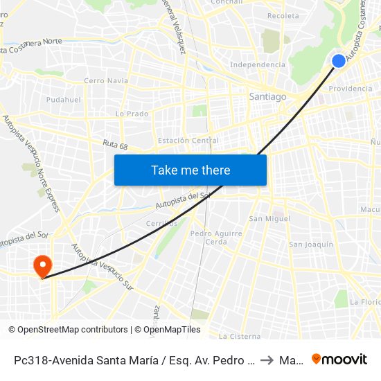 Pc318-Avenida Santa María / Esq. Av. Pedro De Valdivia to Maipú map