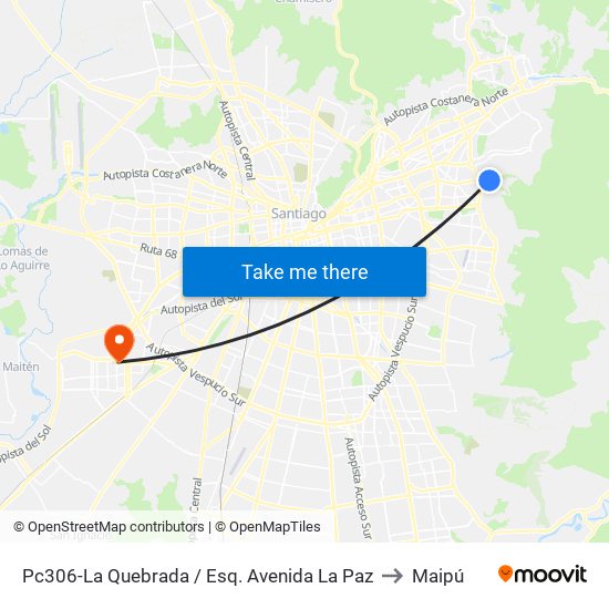 Pc306-La Quebrada / Esq. Avenida La Paz to Maipú map