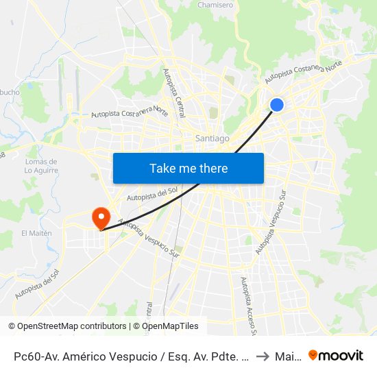 Pc60-Av. Américo Vespucio / Esq. Av. Pdte. Kennedy to Maipú map