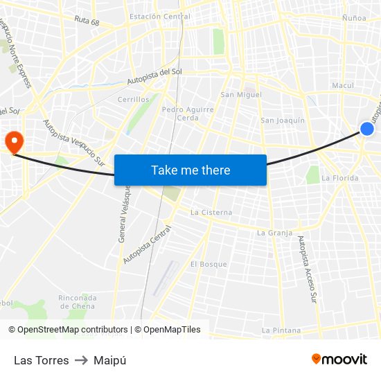 Las Torres to Maipú map
