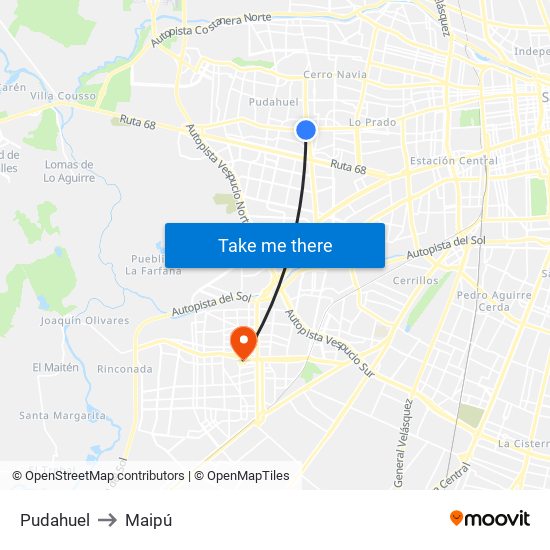 Pudahuel to Maipú map