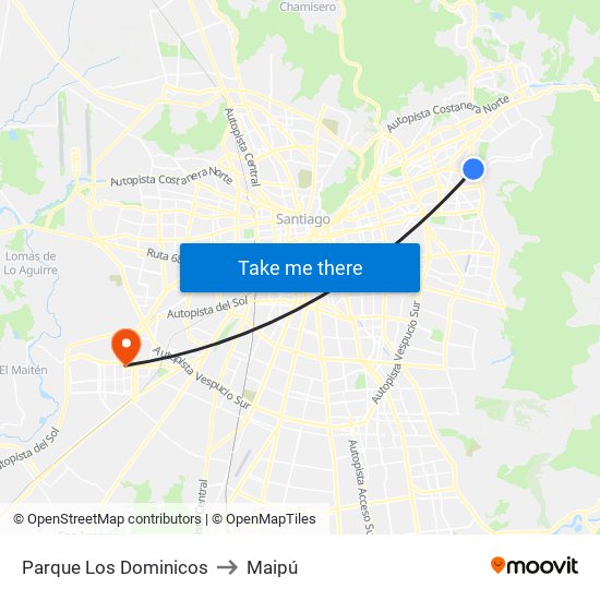 Parque Los Dominicos to Maipú map