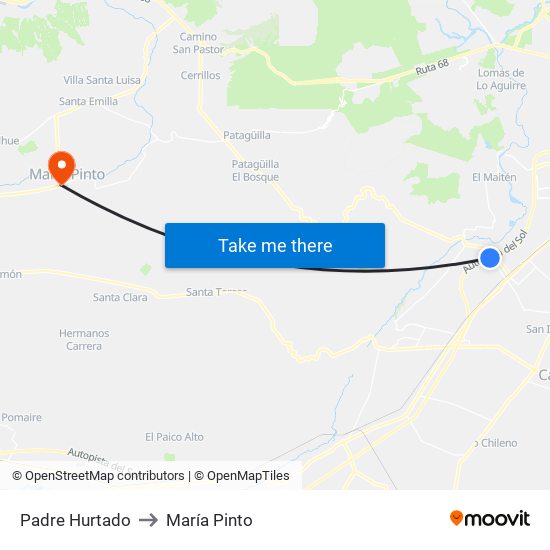 Padre Hurtado to María Pinto map