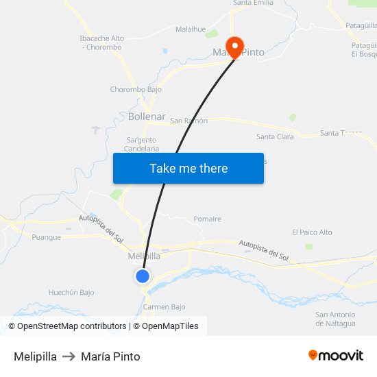 Melipilla to María Pinto map