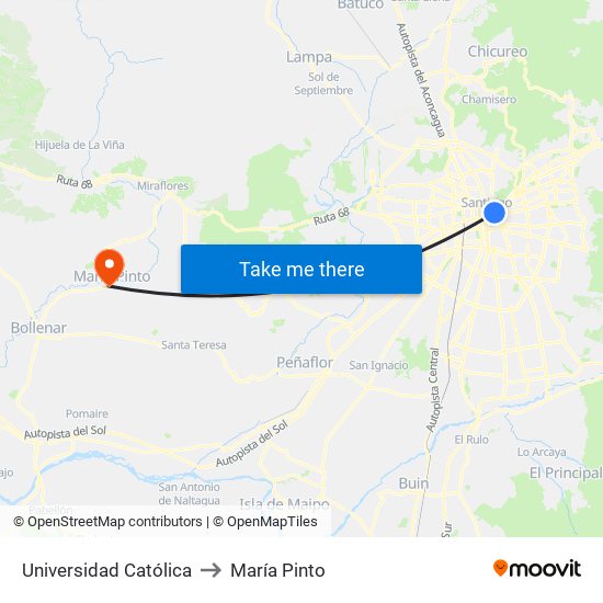 Universidad Católica to María Pinto map