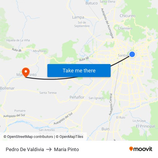 Pedro De Valdivia to María Pinto map