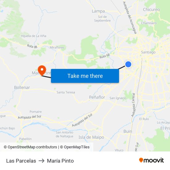 Las Parcelas to María Pinto map