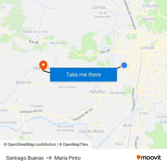 Santiago Bueras to María Pinto map