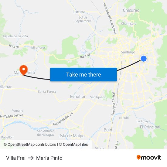 Villa Frei to María Pinto map