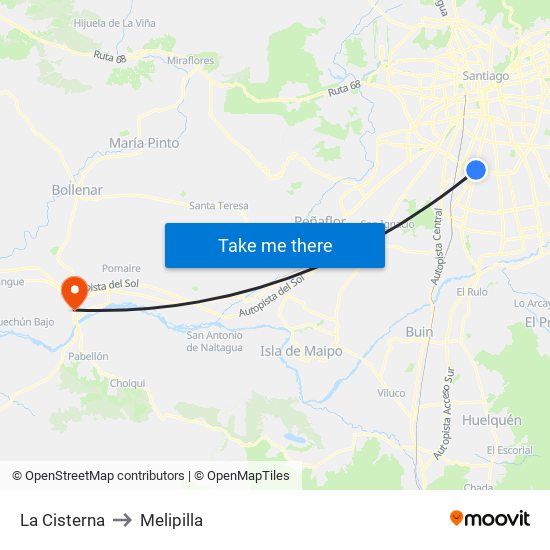 La Cisterna to Melipilla map