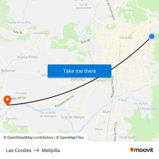 Las Condes to Melipilla map