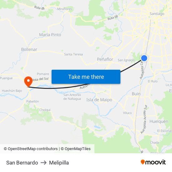 San Bernardo to Melipilla map