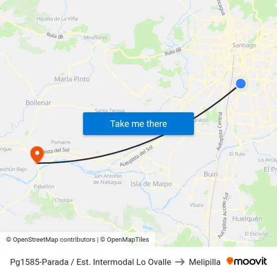 Pg1585-Parada / Est. Intermodal Lo Ovalle to Melipilla map