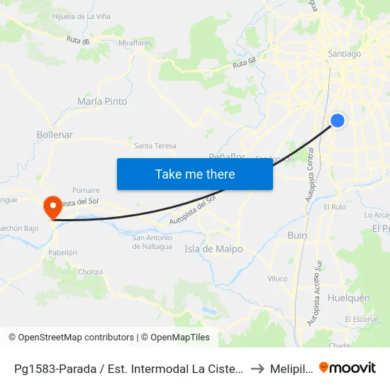 Pg1583-Parada / Est. Intermodal La Cisterna to Melipilla map