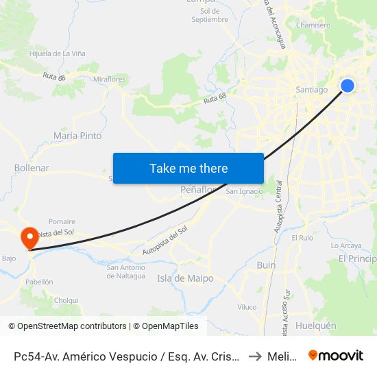Pc54-Av. Américo Vespucio / Esq. Av. Cristóbal Colón to Melipilla map