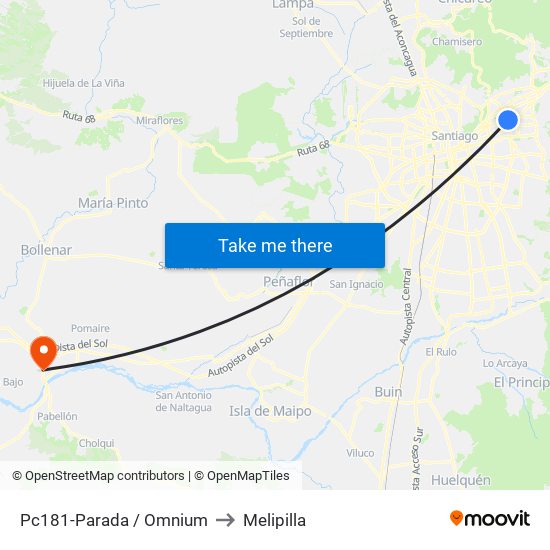 Pc181-Parada / Omnium to Melipilla map