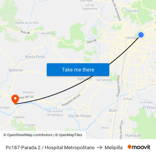 Pc187-Parada 2 / Hospital Metropolitano to Melipilla map