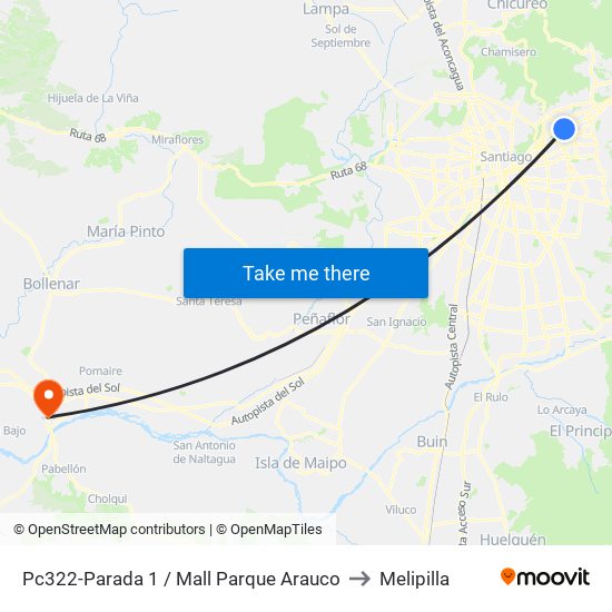 Pc322-Parada 1 / Mall Parque Arauco to Melipilla map