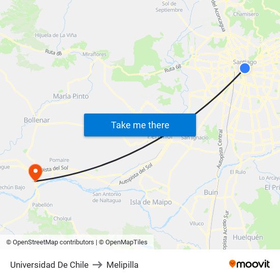 Universidad De Chile to Melipilla map