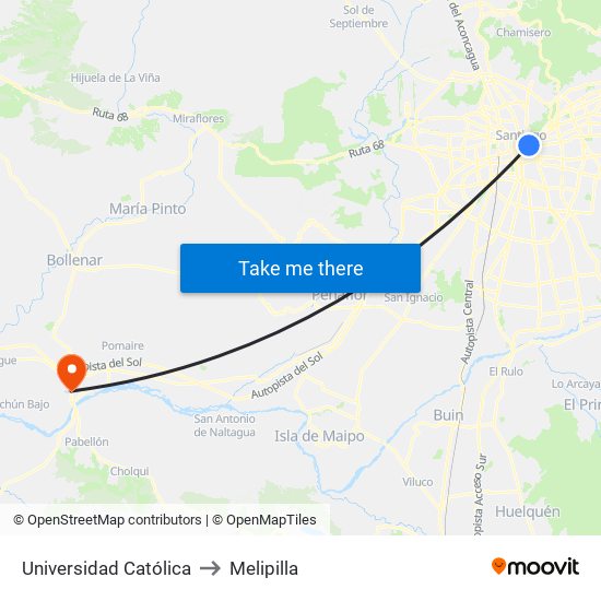 Universidad Católica to Melipilla map