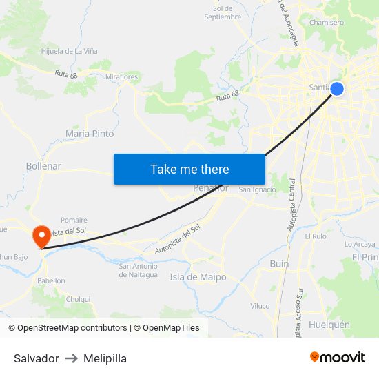 Salvador to Melipilla map