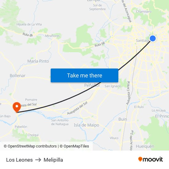 Los Leones to Melipilla map