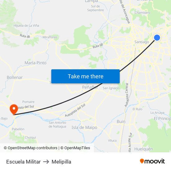 Escuela Militar to Melipilla map
