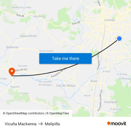 Vicuña Mackenna to Melipilla map