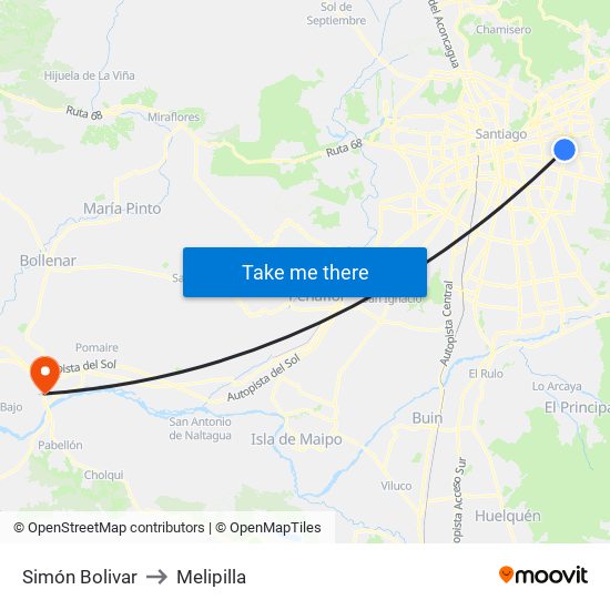 Simón Bolivar to Melipilla map