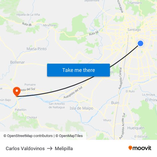 Carlos Valdovinos to Melipilla map
