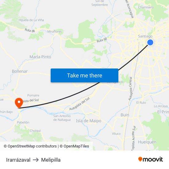 Irarrázaval to Melipilla map