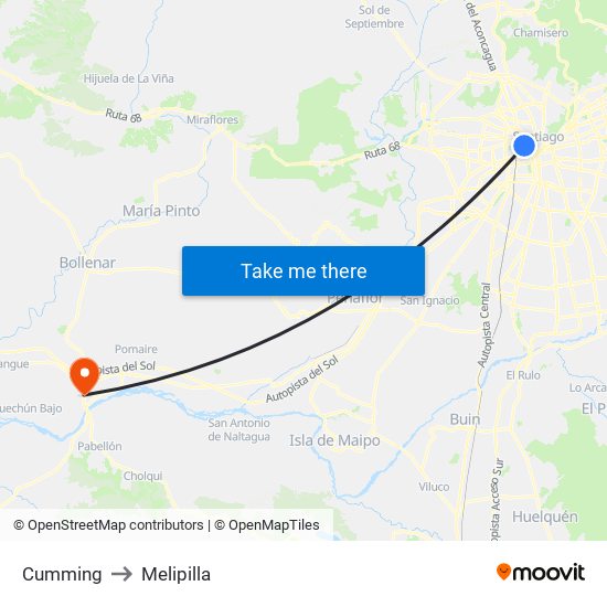 Cumming to Melipilla map