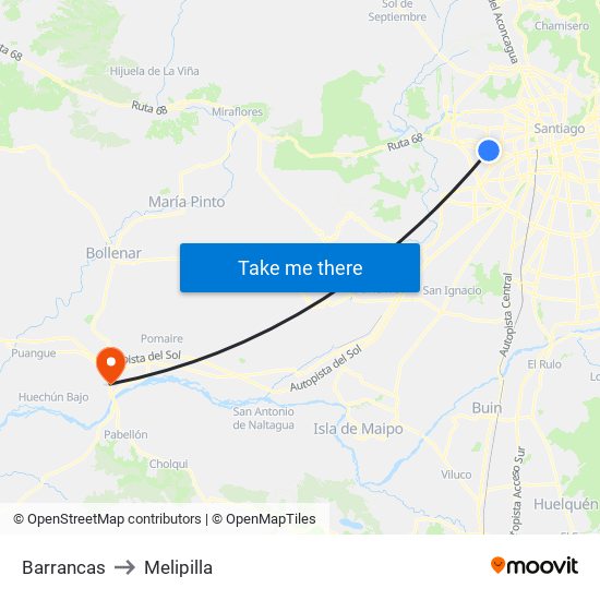 Barrancas to Melipilla map